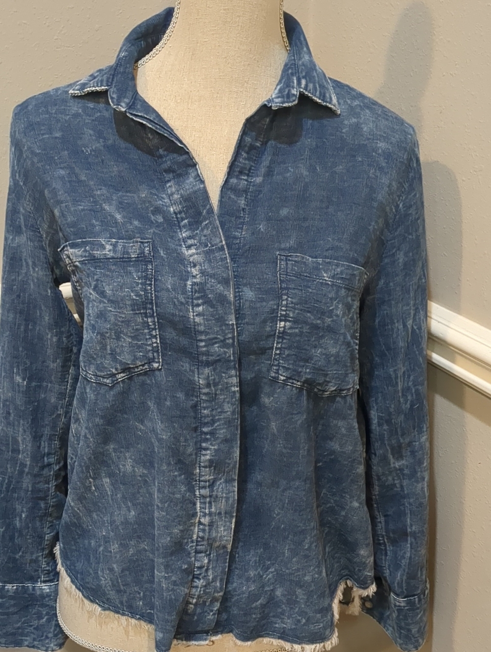 Washed Indigo Button-Front Shirt Jacket- Soft!